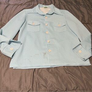 spalding button down shirt Blue White Gingham Stains Size Medium